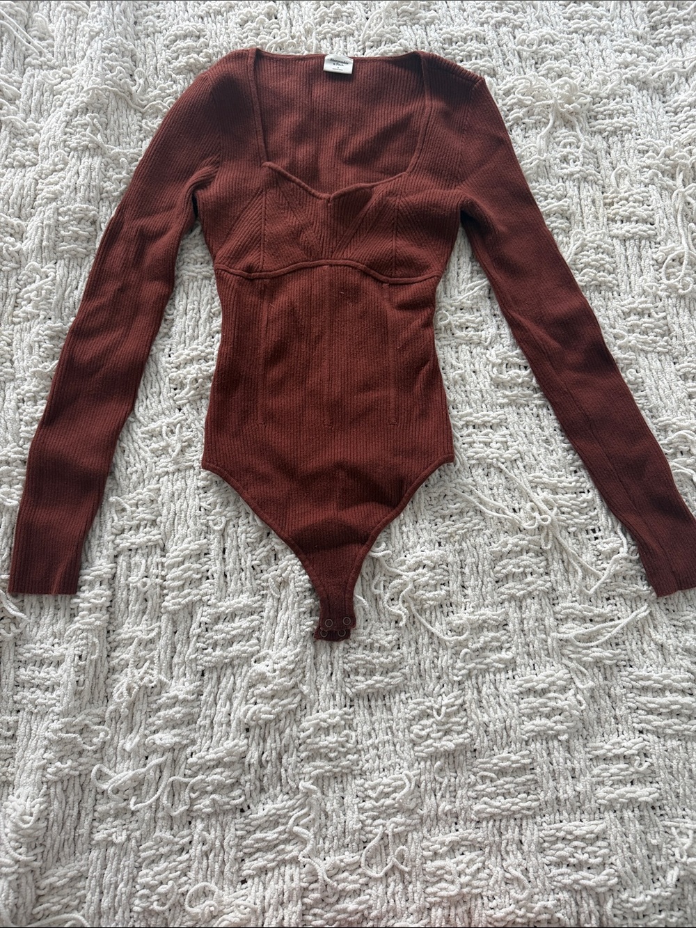 Abercrombie & Fitch Ribbed Long-Sleeve Bodysuit in Deep Brown